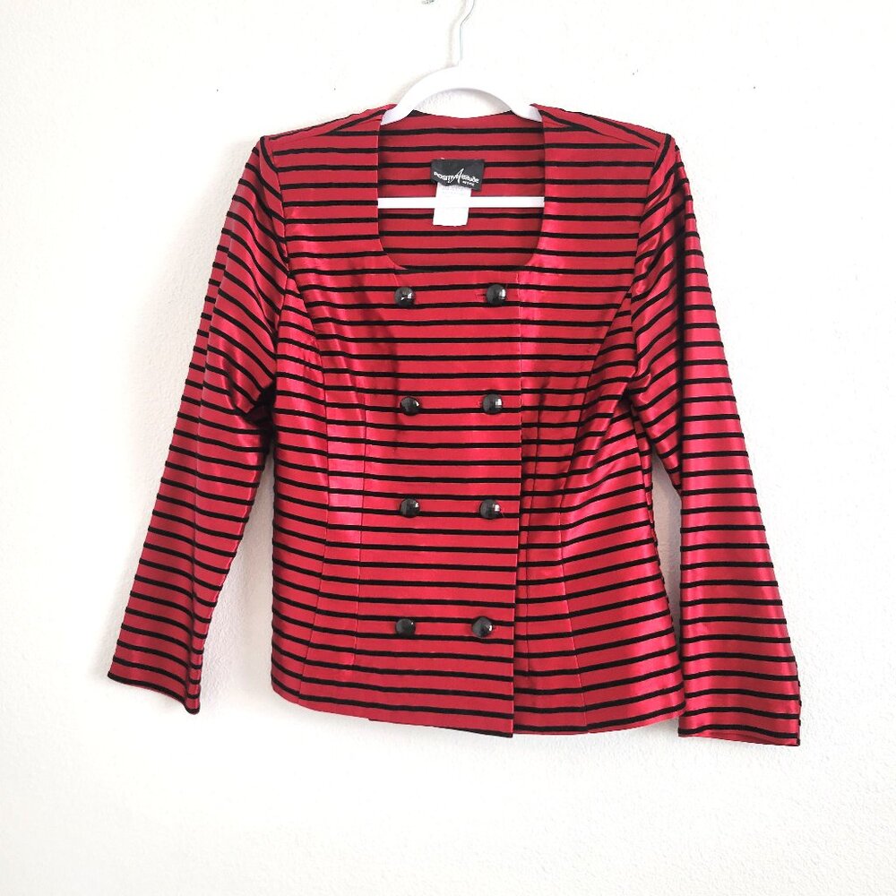 Positive Attitude Jacket Maroon Satin with Black Velvet Stripes EUC  Size 10